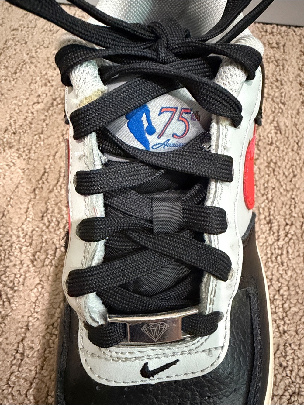 Nike Air Force 1 -  Kids Black, White & Red Low-Top Sneakers - Picture 6 of 9